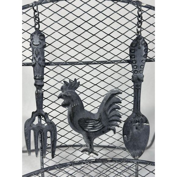 Rustic VTG Metal Rooster Spoon Cookbook Napkins Holder Stand Farmhouse Decor - Picture 2 of 12